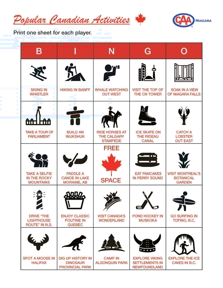 Canadian Activities Bingo Canada for Kids